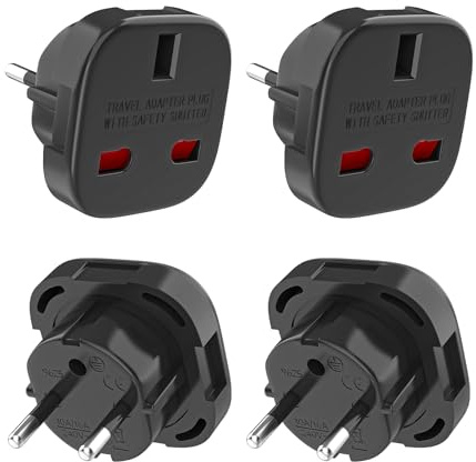 VIEVRE 4 Stück UK auf EU Adapter, 10 A, 1500 W, Typ G für Deutschland | Innenkontakte aus Reinem Kupfer, ABS-Gehäuse, 110 bis 250 V, für Typ C, E und F, ohne Spannungswandlung, Schwarz