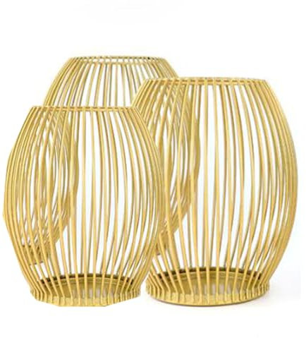 3er Oval Kerzenständer Set Metall Laterne Kerzenhalter Stabkerze Kerzenleuchter Kreativ Vintage Kerzen Ständer für Wohnzimmer Schlafzimmer Geburtstag Hochzeit Weihnachten Essen Tischdeko (Gold)