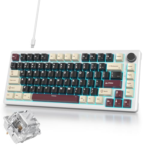 iRoboosta Tastiera meccanica nera cremosa al 75% con cavo, guarnizione audio cremosa tastiera da gioco con manopola, tastiera personalizzata RGB sostituibile a caldo, tastiera con interruttore crema
