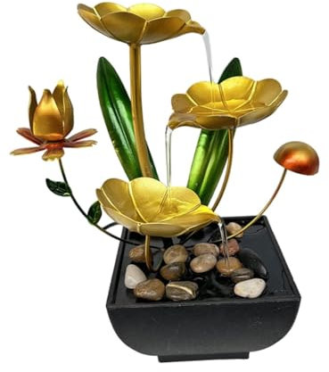 LOVIVER Tischbrunnen Zimmerbrunnen Lotus Ruhiger und entspannender Wasserklang Kleiner Schreibtisch-Wasserfallbrunnen für den Innengarten, 2-stufig