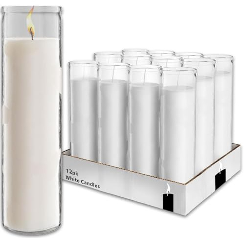 Generic White 8 Prayer Glass Candles - 12 Pack Devotional Candles for Vigils, Prayers, Blessings, Ceremonies | Bulk White Candles in Glass