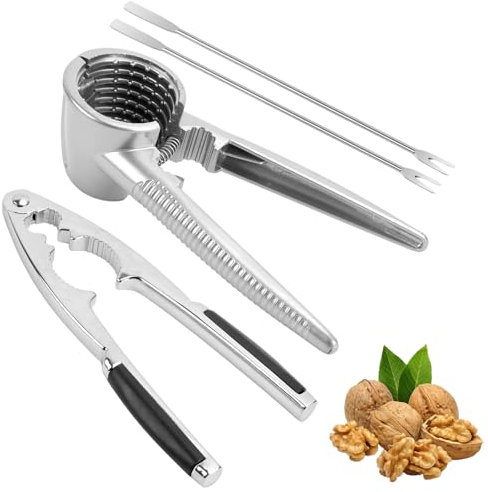 Cascanueces, 4 Piezas Cascanueces Multifuncional Cascanueces de Acero Inoxidable, Alicate para Nuez, Cascanueces con Tenedores, para avellana, nuez, mariscos, Multifunción Herramientas de Cocina