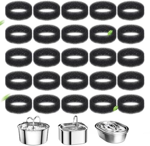 25 Stück Katzenbrunnenschwamm, Haustierwasser, runder Filterschaum für Katzengetränke, Filterschwamm, Ersatz für 2,5 l, 2,2 l, kompatibel mit SMA-800 Wasserpumpe (schwarz, 25 Schwämme)