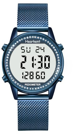 Hearkent Montre Podomètre Femme, Non Connectée, sans Application et Charge | Comptage de Pas, Calories, Distance, Horloge, Chronomètre, Compte Rebours Rétroéclairage, 30M Étanche