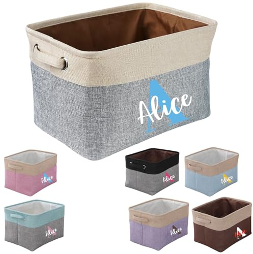 JPHCHSC Personalised Dog Toy Box Storage Basket Bin with name and photo,custom pet toy baskets for dog,cat,puppy,doggie,Pink,Grey,Black,Blue,coffee (Type B)