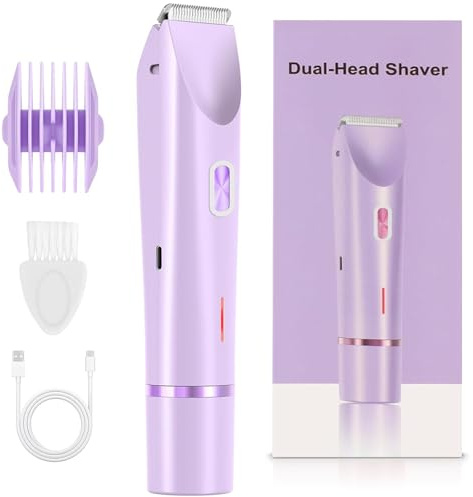 Rasoir de bikini 2 en 1 pour femme - Kit de rasoir électrique sans fil humide/sec - Épilation étanche pour le visage, les lèvres, les aisselles, les jambes, les zones pubiennes (violet)