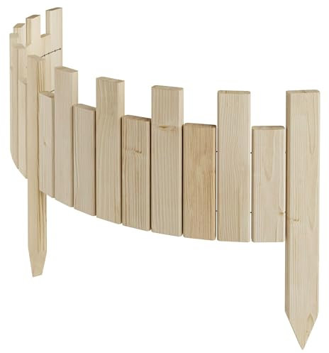 Floranica Beeteinfassung Rasenkante Holz 20 x 100 cm Unbehandelt Beetumrandung Rollzaun Flexible Rollborder Palisade