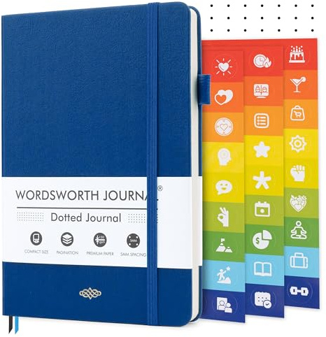 Wordsworth & Black A5 Bullet Dotted Journal, 216 gepunktete Seiten, Hardcover aus Leder mit Rasterpunkten, 120 GSM Papier, Notizbuch für Journaling & Skizzen – Geschenkbox enthalten, Blau