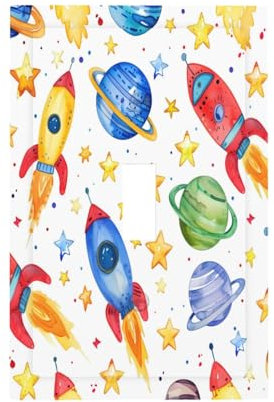 Mexpekil Cartoon Universe Rockets Planets Light Switch Cover, 1 Gang Single Toggle Wall Plates, Decorative Outlet Covers Switchplate for Home Office
