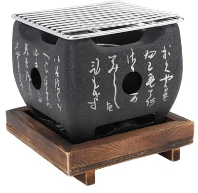 Grill Barbecue Giapponese, Mini Grill in Lega in Lega di Alluminio con Tappetino in Legno, Grigliatura e Piano Cottura a Bassa Riscaldamento a Riscaldamento Rapido
