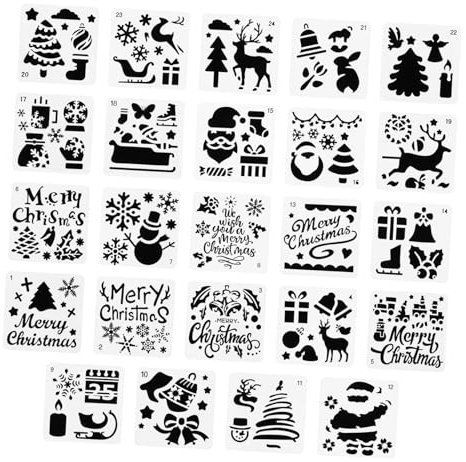 SHINEOFI 24stücke Weihnachtsmalvorlagen Hohlzeichenvorlage Diy Zeichenvorlagen Für Malen Stempeln Papierschneiden Karten Wand Leinwand