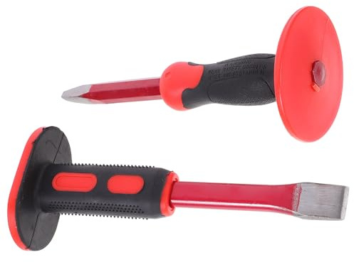 Cabilock Set Scalpelli per Muratura 2 Pezzi Protezione Mano e Assorbimento Urti, Acciaio Cromo-vanadio, Manico in Pvc, per Scultura e Demolizione