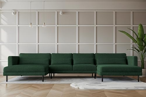 Kaiser Möbel - Ecksofa mit Wohnlandschaf, Eckcouch U Form, Bigsofa XXL, Polstersofa, Bequemes Couch mit Ottomanen für Wohnzimmer, Relaxsofa, Cordstoff, Rückenkissen, Lounge-Set U-Form, DANI U, Grün