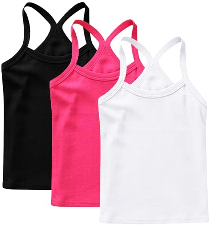 XINYUNZU 3er Pack Trägershirt Mädchen Baumwolle Cami Shirt Top Sommer Sport Tops Ärmellos Casual Trägertop Girls Unterhemd Einfarbig Freizeit Oberteile Mode Tanktop Unterhemden für Kinder 1-13 Jahre
