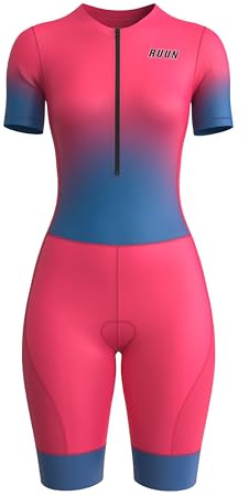 RUUN Women’s Cycling Trisuit Half Sleeve with Pockets Mesh Triathlon Padded Suit with Hi Viz Reflection Skinsuit Power Band and Leg Grippers