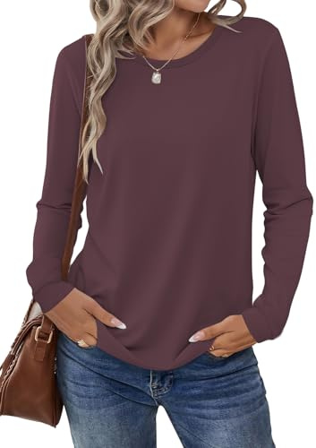 Cuptacc Camiseta Manga Larga Mujer Túnica Cuello Redondo Top Unicolor Camisa Oversize Jersey Mujer