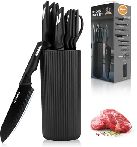FIVE COWS Set da cucina da 12 pezzi, contiene 5 coltelli da bistecca e 1 forbice, acciaio inossidabile ad alto tenore di carbonio, Adatto per case in affitto e cucine di piccole dimensioni