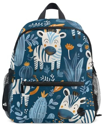 RPLIFE Cute Cartoon Zebras Cactus Blue Backpack for Toddler Girls Boys, Mini with Name Tag Kids School Backpacks, 3-8 Years, Cute Cartoon Zebras Cactus Blue, S, Cute Backpacks