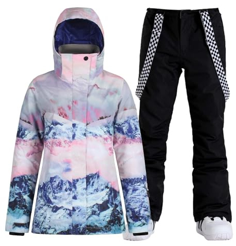 GSOU SNOW Damen Skianzug 2-teilig Skijacke und Hose Set für Wintersport