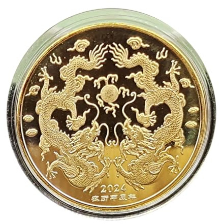 Asukohu Monedas Conmemorativas del Dragón del Zodíaco Coleccionables Chapadas En Oro Y Plata Medalla De Recuerdo Chino 2024 Regalo De Año Nuevo Decoración del Hogar Medallas Coleccionables