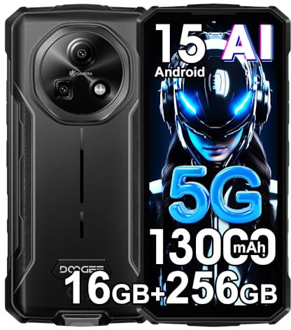 DOOGEE Fire 7 Android 15 Outdoor Handy Ohne Vertrag 2025,6.6''HD+90Hz,16GB+256GB/2TB 5G Outdoor Smartphone，13000mAh 18W,64MP+16MP AI Kamera Baustellenhandy,IP68/NFC/OTG/3 Slot (Grau)
