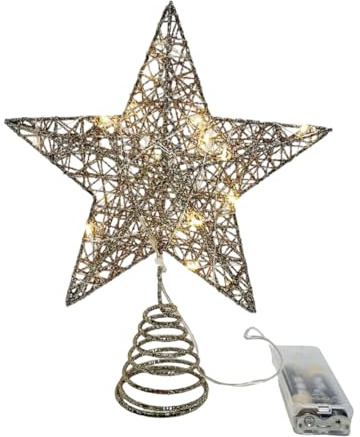 Tomedeks Weihnachtsbaumspitze Stern 20 * 25 cm Klein glitzernder Metalldraht Fett Weihnachtsbaum Spitzen Christbaumspitze Christmas Weihnachten Dekoration Gold（A）