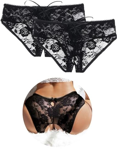 ohyeahaldy Tanga Sexydonna Hot con Buco Taglia Forti Perizoma Seducente Aperto Curvy Mutandine Aperta Trasparente Mutande Brasiliana Cotone Pizzo Senza Cuciture Biancheria Intima Nero,3XL-4XL