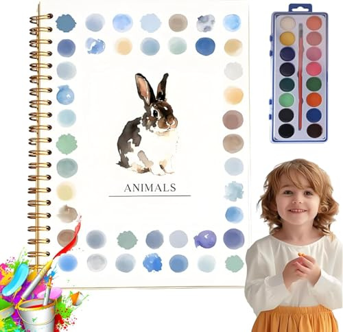 Wasserfarbe Arbeitsbuch, Anfänger Freundliches Aquarellarbeitsbuch, Umarmungen Garten Aquarell Bücher, Natur Szenen Paint Set Kunst Handwerk, Mit 12 Farben Farbset Mit Pinsel (A)