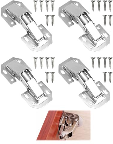 Kitchen Cupboard Hinges, 4 Pcs Set Silver Hinges for Cupboard Doors,Cupboards Door Hinge, 90-Degree Soft-Close Cabinet Door Hinges with Screws Easy Installation Durable Hardware Set (4 Inches)