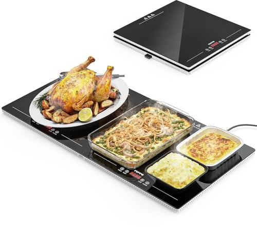 FEPPO Electric Warming Tray with Independent Temp & Timer Control, 2-in-1 Modular Food Warmer for Parties Buffet, 31x15 Glass Surface Warming Mat for Food, Ideal for Catering & Gatherings