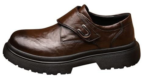Business skor herr, läderskor herr tjock sula halkfri fritidsskor slip-on halvskor läder loafers platåsula promenadskor avslappnade lackskor lätta vandringskängor, BRUN, 39 EU