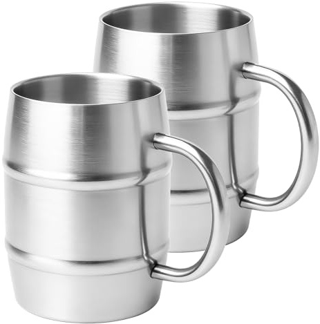 Mugg i rostfritt stål med lock 500 ml: 2 stycken kaffemuggar ölmuggar, dubbelväggig isolering, kaffemuggar, ölmuggar, termosmugg, kaffekopp, To Go för kaffe, öl med mera
