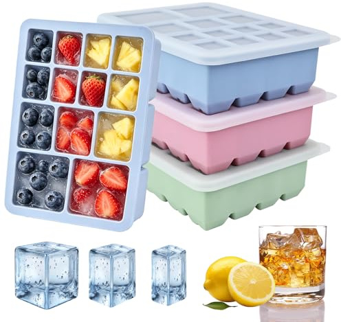 Isbitsform med lock, 13 fack fyrkantig silikon isbitsform med 3 storlekar, 3-i-1 isbitsbehållare med lock, BPA-fri, stapelbar, lätt att lossa, för whisky, cocktails, kaffe