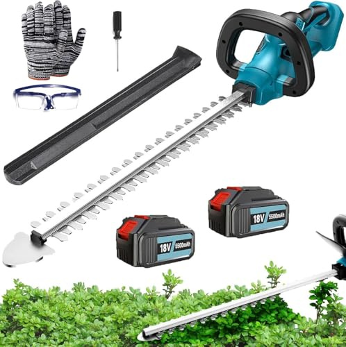 Akku Heckenschere, Ersatz für Makita DUH523Z, Kompatibel mit Makita 18V, mit 2x5500mAh Akkus und Ladegerät, Gartengeräte, Astschere Grasschere für Hof Garten Rasen, Blau