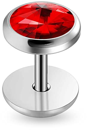 Monster Piercing Pierre précieuse rouge Faux bouchon d'oreille en acier chirurgical anodisé noir - Faux jauge d'oreille - Tricheur Plug - Bouchon d'oreille de calibre 16 - Vendu par pièce