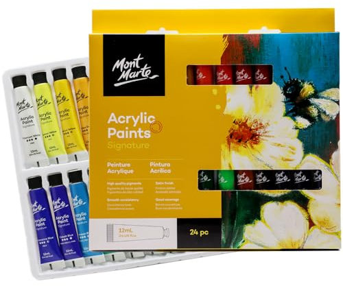 Mont Marte akrylfärg 24 färger x 12 ml rör, halvblank finish, lämplig för en mängd olika målningsstilar