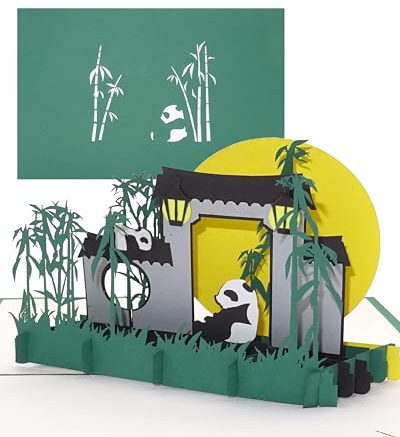 „Panda Bären & Bambus“ - 3D Pop Up Karte mit Pandas als Geburtstagskarte, Einladung, Einladungskarte Berlin Zoo, China Souvenir, Geschenk & Geschenkgutschein