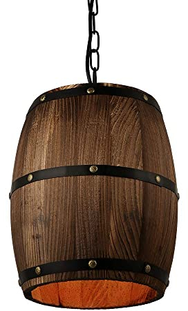 Newrays American Country Loft Holz Weinfass Hängeleuchte Deckenpendelleuchte E27 Licht für Bar Cafe Living Dining Restaurant (Middle)