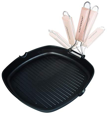 Masterpan MP-140 Poignée pliable robuste, poêle à griller antiadhésive pour économiser de l'espace, compatible avec l'induction, batterie de cuisine de camping, passe au lave-vaisselle, 3 litres, noir