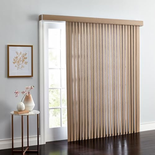 BrylaneHome Embossed Vertical Privacy Slat Blinds - 54 W 63 L, Light Taupe