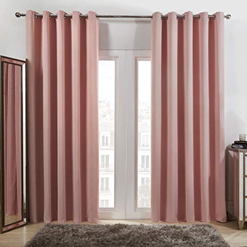 Dreamscene Curtains Pink Eyelet, Decorative Lined Curtains for Summer Winter Blackout Thermal Long Curtain for Living Room Bedroom Soft Modern 2 Panels, 66x90