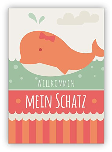 Kartenkaufrausch 16er Set: Niedliche Baby Glückwunschkarte zur Geburt eines Mädchen mit Wal: Willkommen mein Schatz • liebevolle Geschenkkarte zur Geburt für Mutter und Kind Mitarbeiter, Familie