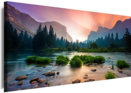 Myartstyle - Bilder Panorama 100x45cm - Leinwandbild 1 Teilig - XXL Wandbild Gebirgsfluss Kunstdrucke Natur Landschaften w-1p-s222-86