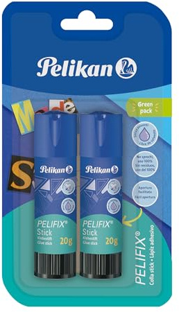 Pelikan Pelifix Kleber Stick 20 g, transparenter Kleber, lösungsmittelfrei, waschbar, sicher für Kinder, Schule, Arbeitspapier, Karton und Fotos, 2 Stück