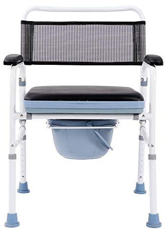 Ejoyous Commode with Seat Cover Cushion, Height Adjustable Portable Pierced Chair with Solid Aluminum Frame and Robust Toilet Chair Bedside Commodes for the Elderly and Disabled 70 * 58 * 20cm