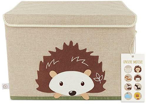 Bieco Igel Spielzeug Aufbewahrung für Baby- & Kleinkinderzimmer | Spielzeugkiste Waldtiere | große Kiste mit Deckel | Spielzeugbox mit Deckel Aufbewahrungsbox Kinder Igel Baby Spielzeugtruhe Kinder