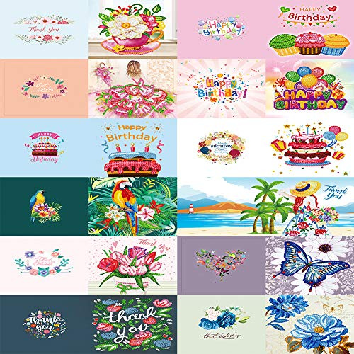 ycyingcheng 5D Diamant Malerei Grußkarte, 12 Stück Happy Birthday Diamantstickerei Kristall Strass Malerei Grußkarten für Thanksgiving Weihnachten Geschenke Kinder am Muttertag
