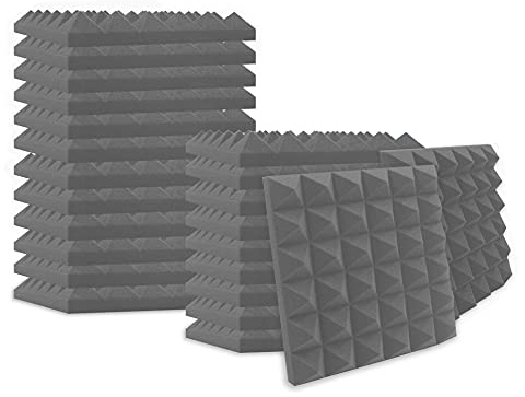 Heavyoff 24 Stück Akustikschaumstoff Platten Schall Dämmung Wanddeko Pyramiden Feuerhemmend Noppenschaumstoff für Tonstudio, Fernsehzimmer, Kinderzimmer 50x50x5cm, Grau