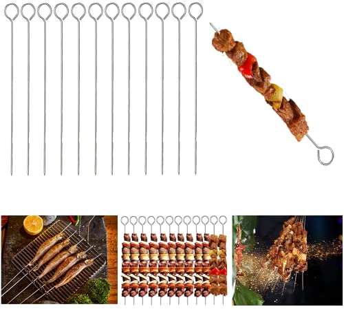 Ram® - 12 spiedini in metallo per barbecue, per alimenti, carne, kebab, griglia, per cucinare, barbecue, confezione da 12