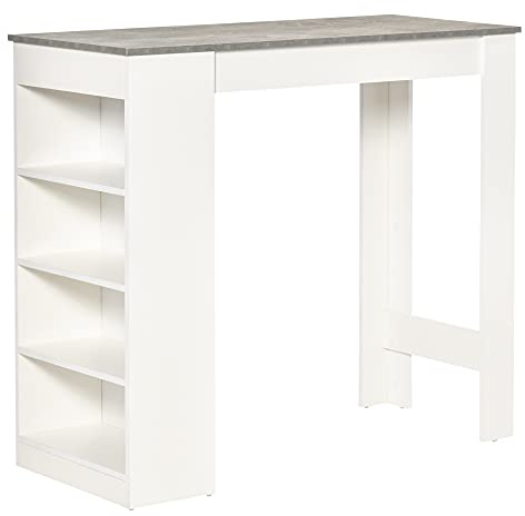 HOMCOM Mesa de Bar Mesa Alta con Estantería 115x50x102,7 cm Blanco y Gris